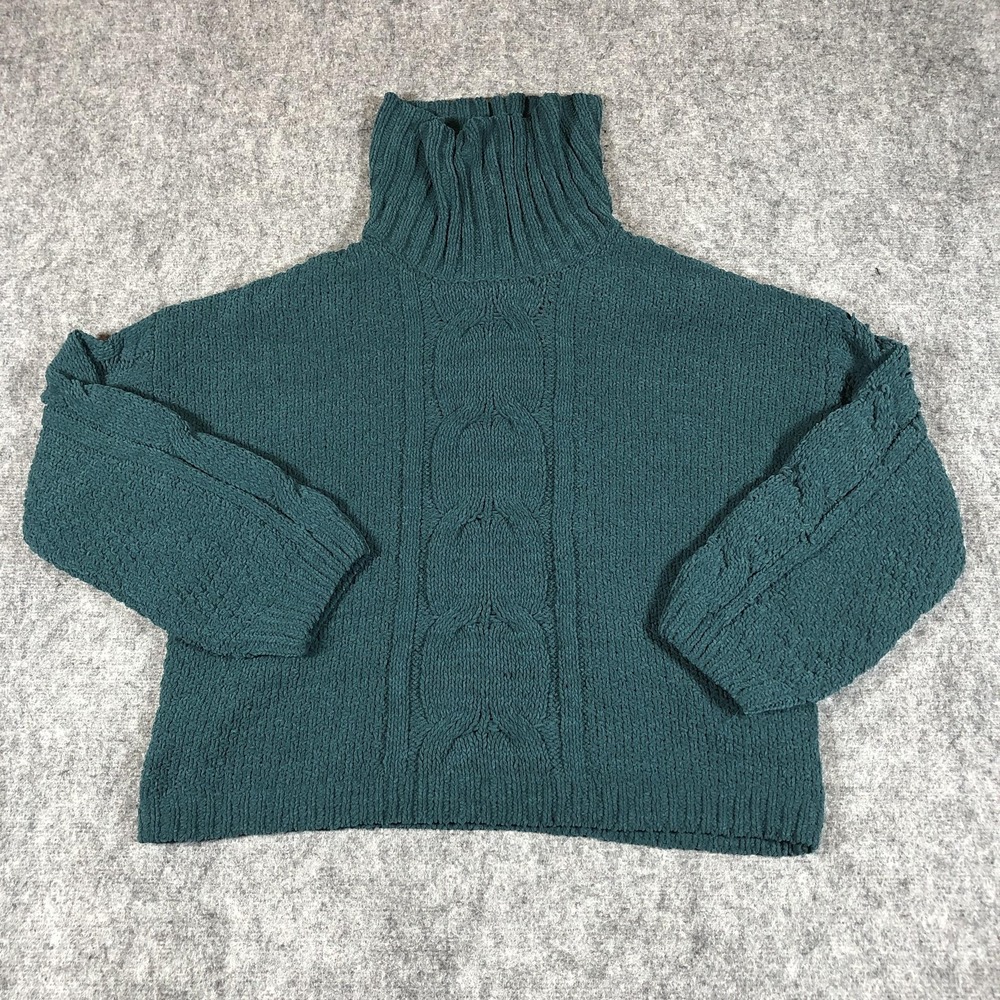 Seven7 Women's‎ Large Teal Chunky Cable Knit Turtleneck Pullover Sweater